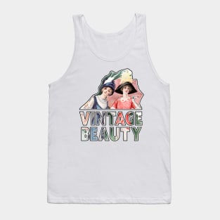 "Vintage Beauty" Edwardian Women in Dresses and Hats Retro Typographic Font Art Tank Top